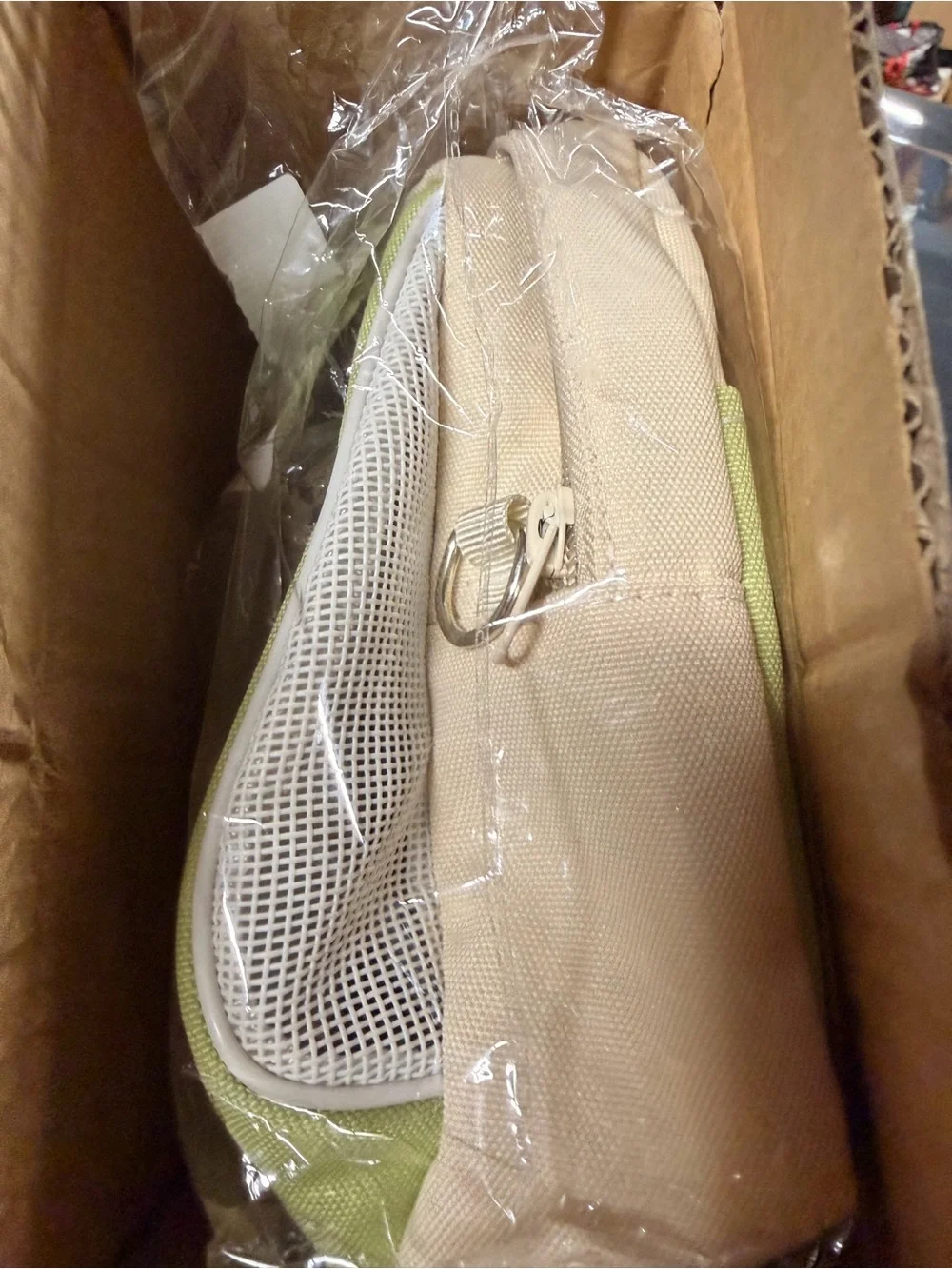 Cream and Light Green Pet Carrier Tote with Bubble Window